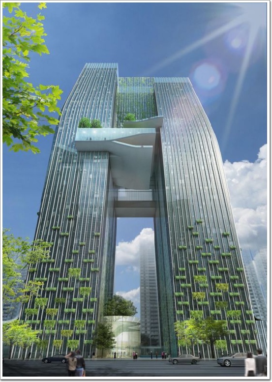 昆明华桥城第二总部大厦双塔并立变身巍峨绿巨人